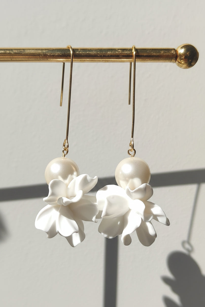 ALORA - Statement Pearl & Flower Bridal Earrings