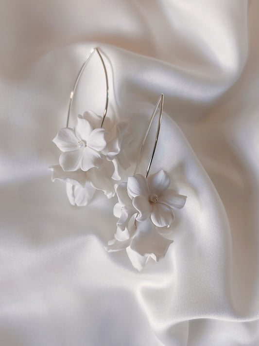 BRIAR-ROSE - Statement Floral Bridal Earrings - Silver