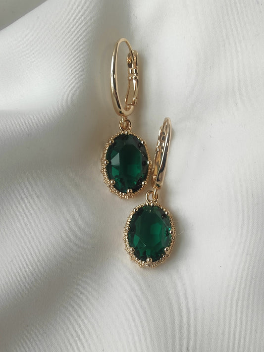 Princess Crystal Earrings - Emerald