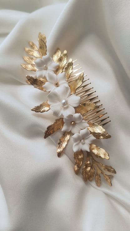 ATHENA  - Gold Floral Bridal Hair Accessory