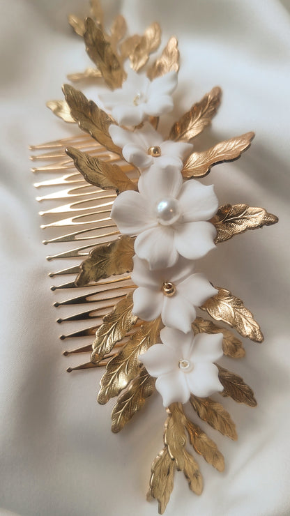 ATHENA  - Gold Floral Bridal Hair Accessory