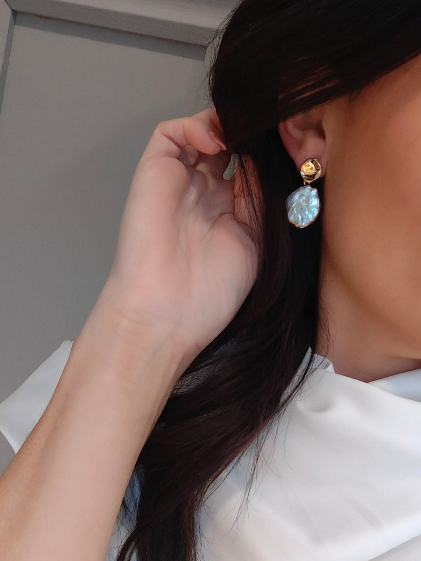 CASSANDRA - Gold & Pearl Contemporary Earrings