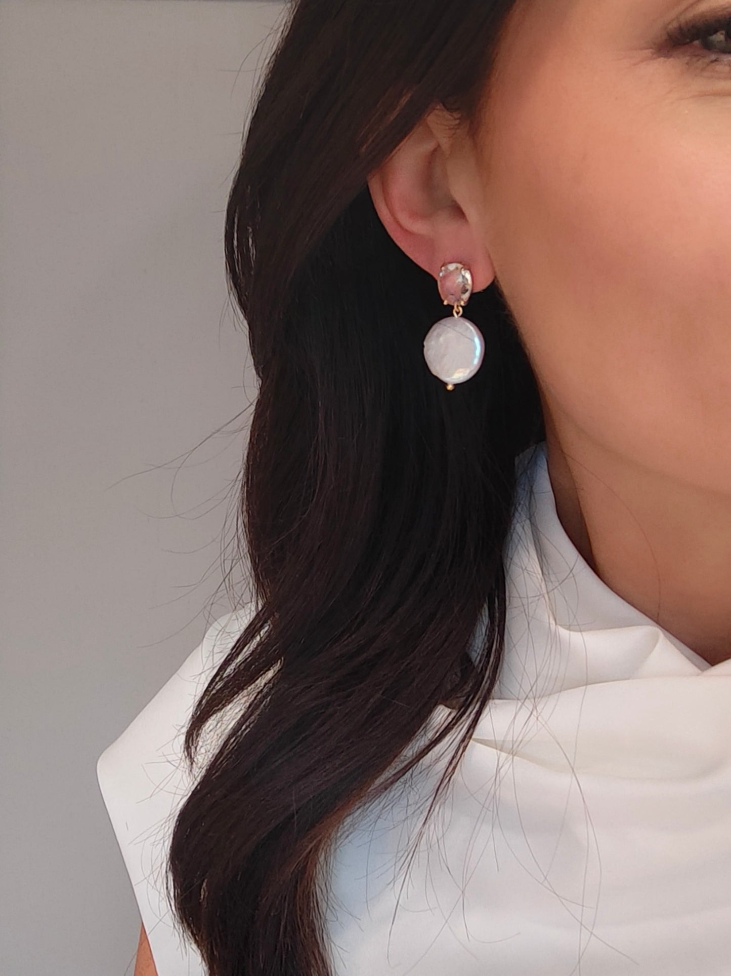CALLIE - Crystal & Pearl Contemporary Earrings