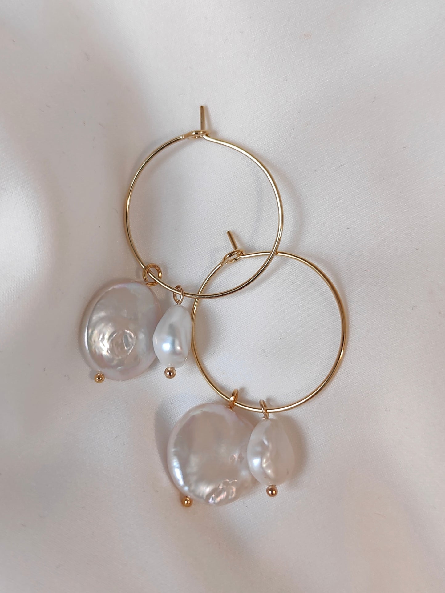 GRETCHEN - Natural Pearl Hoop Bridal Earrings