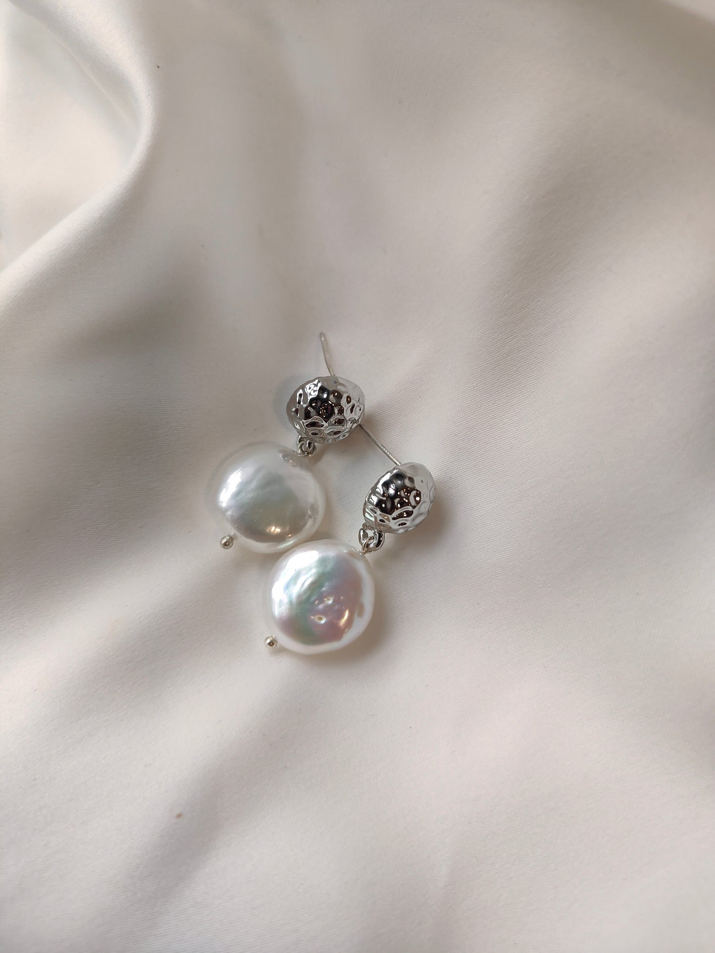 CARA - Silver & Pearl Contemporary Earrings