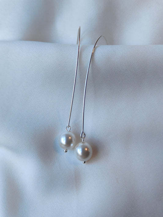 FARRAH - Pearl Drop Bridal Earrings - Silver
