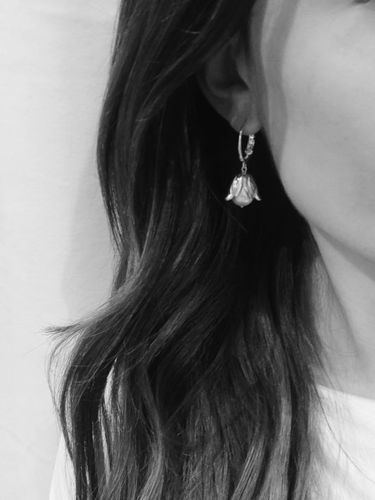 BLATHIN - Gold Floral Pearl Drop Earrings...