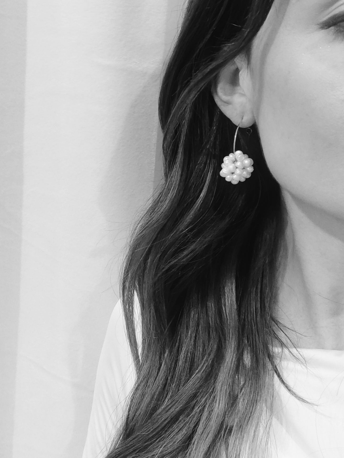 Millie - Cluster Pearl Hoop Bridal Earrings