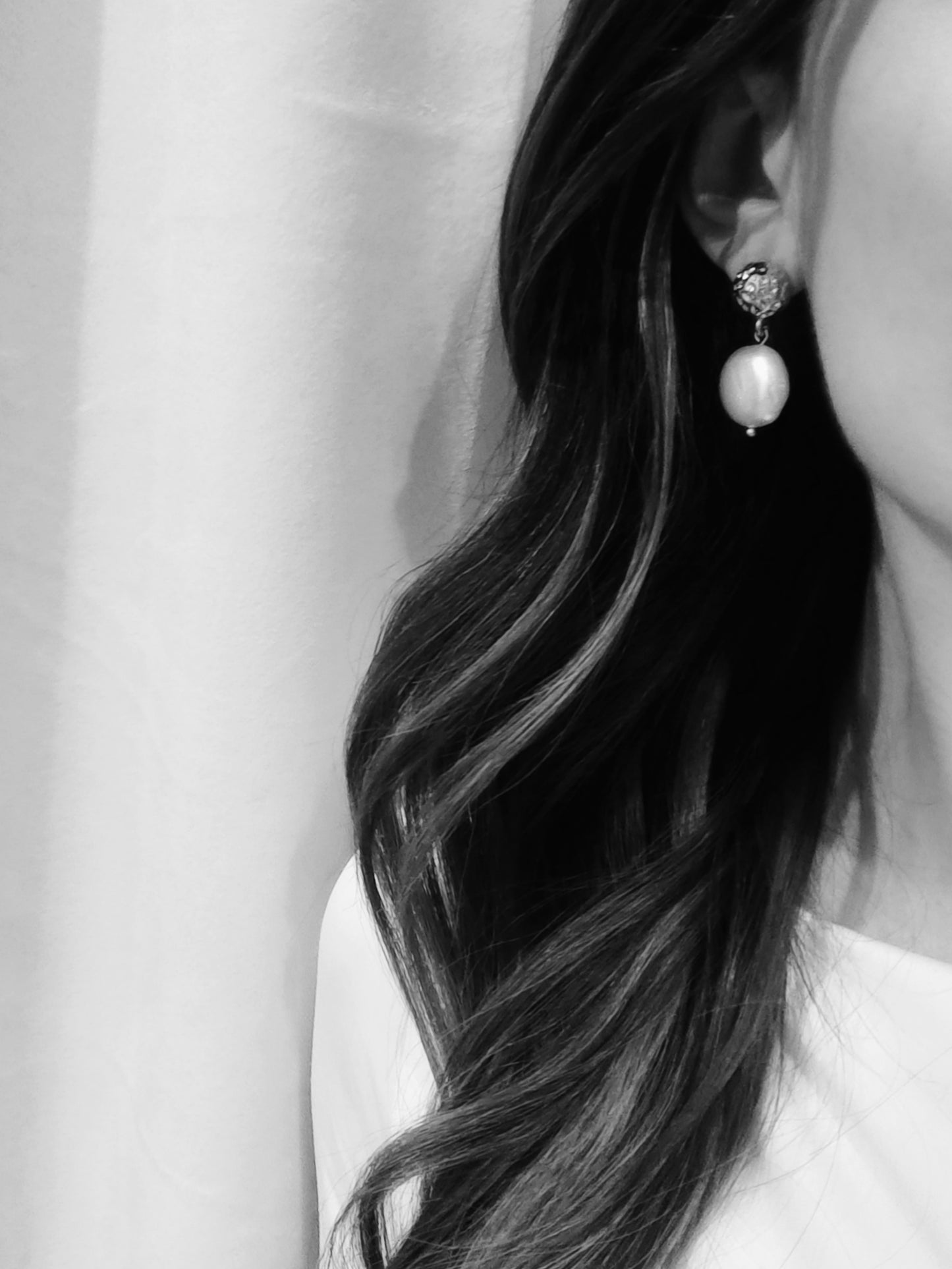 CARA - Silver & Pearl Contemporary Earrings