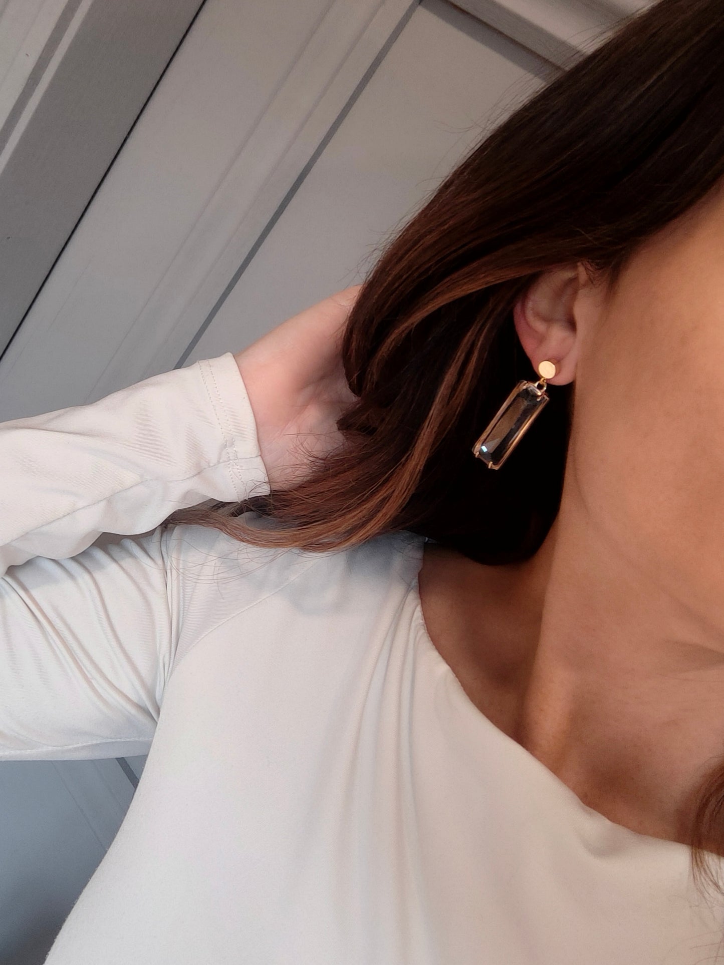 HARRIETTE - Long Rectangle Crystal Earrings