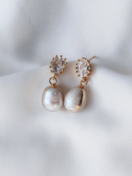 BRIA - Contemporary Crystal & Pearl Bridal Earrings