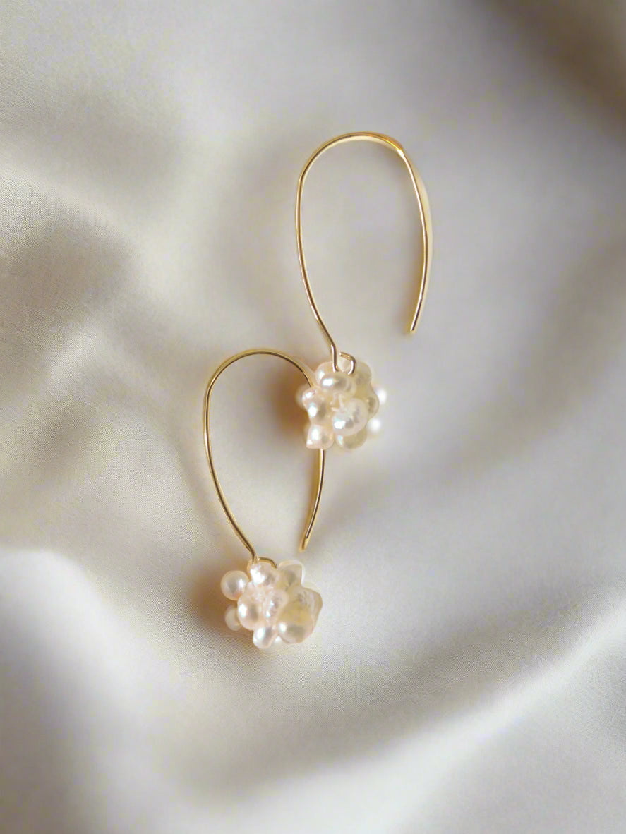 Paige - Petite Cluster Pearl Drop Bridal Earrings