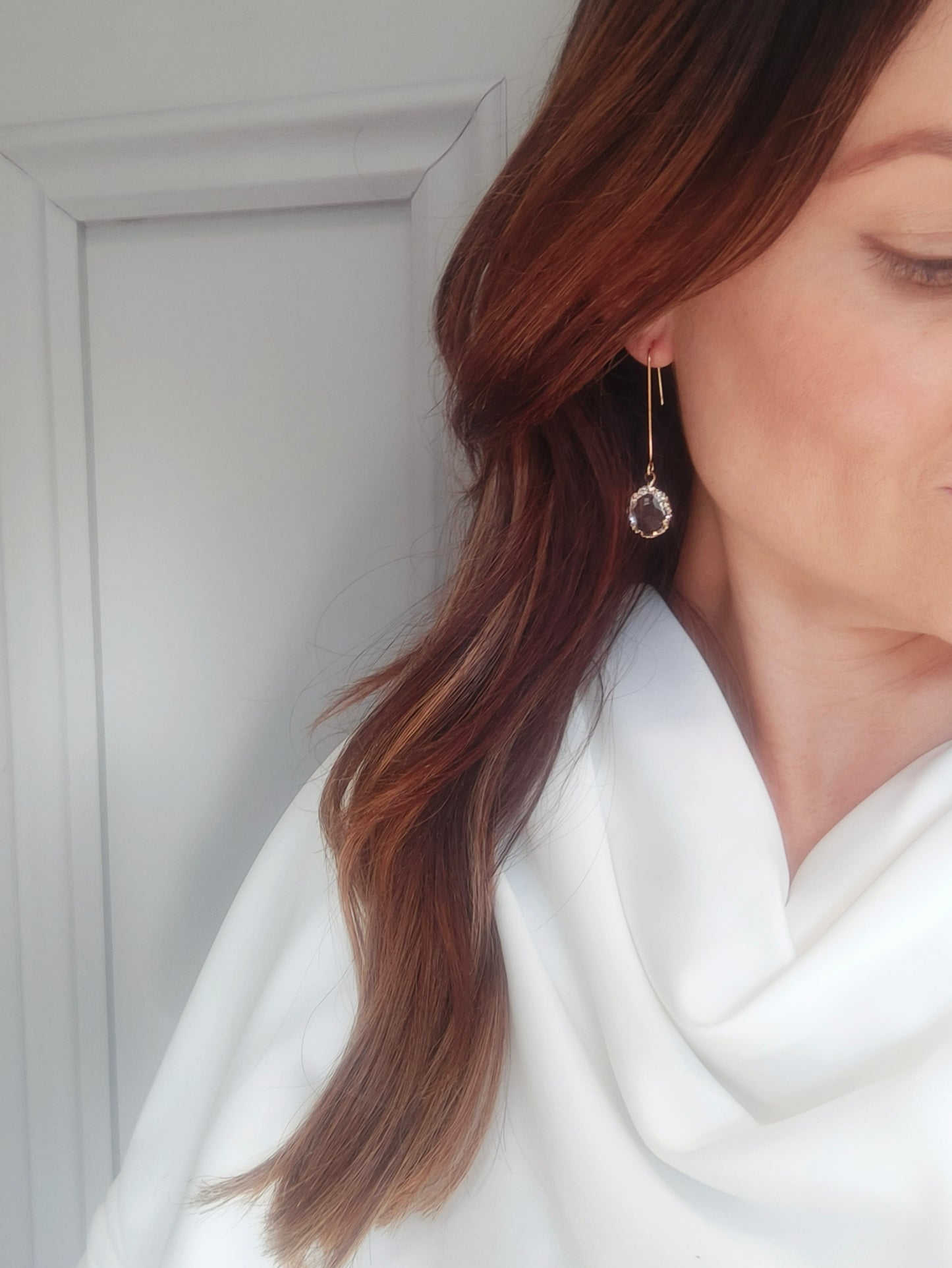 Cayla - Crystal Gem Drop Earrings - Pastel Pink