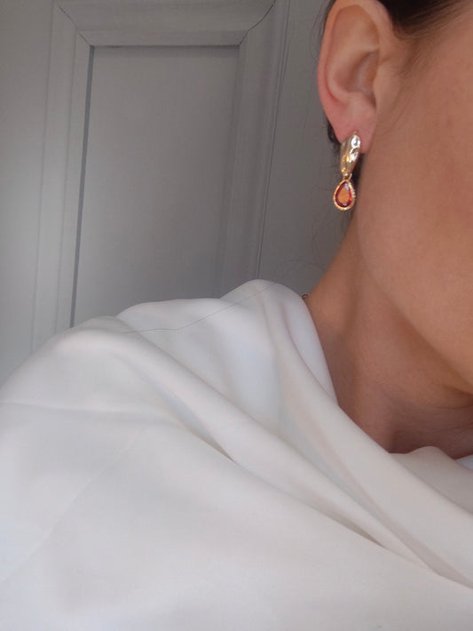 Kacey - Gold Gem Earrings - Deep Rose Pink