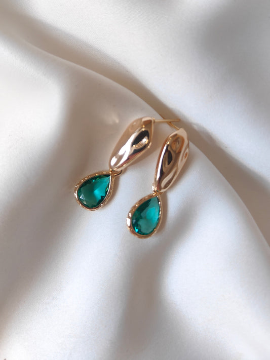 Kacey - Gold Gem Earrings - Gem Green