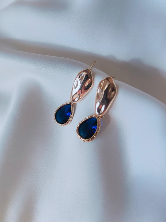 Kacey - Gold Gem Earrings - Royal Blue