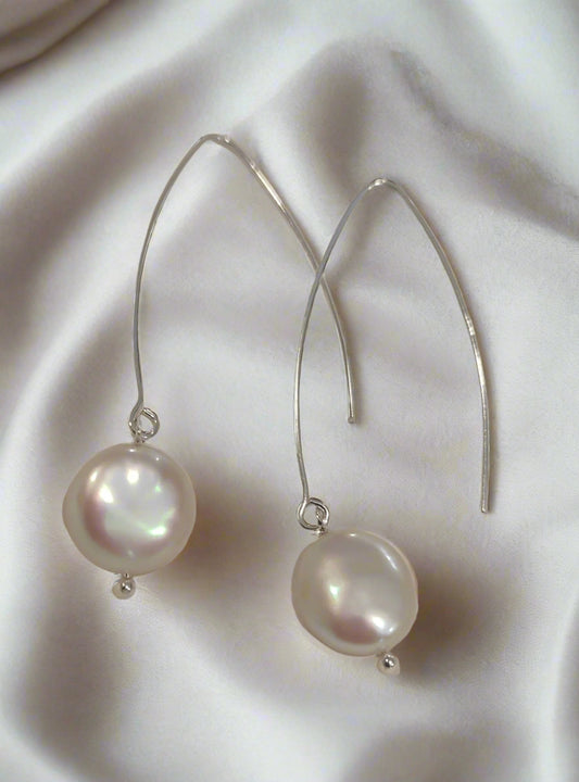 FAYE - Silver & Freshwater Pearl Drop Bridal Earrings