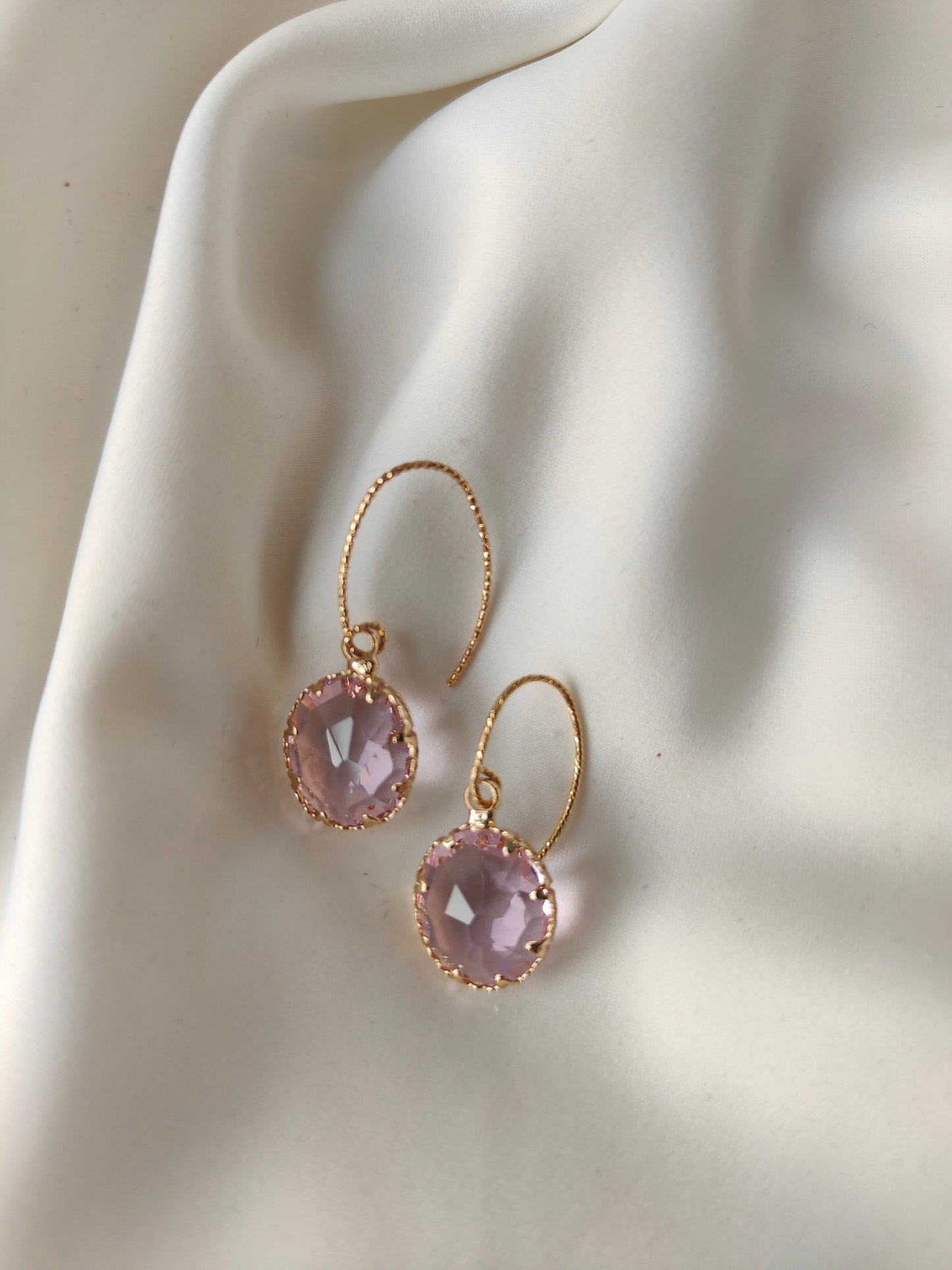 Layla - Crystal Gem Drop Earrings - Pink