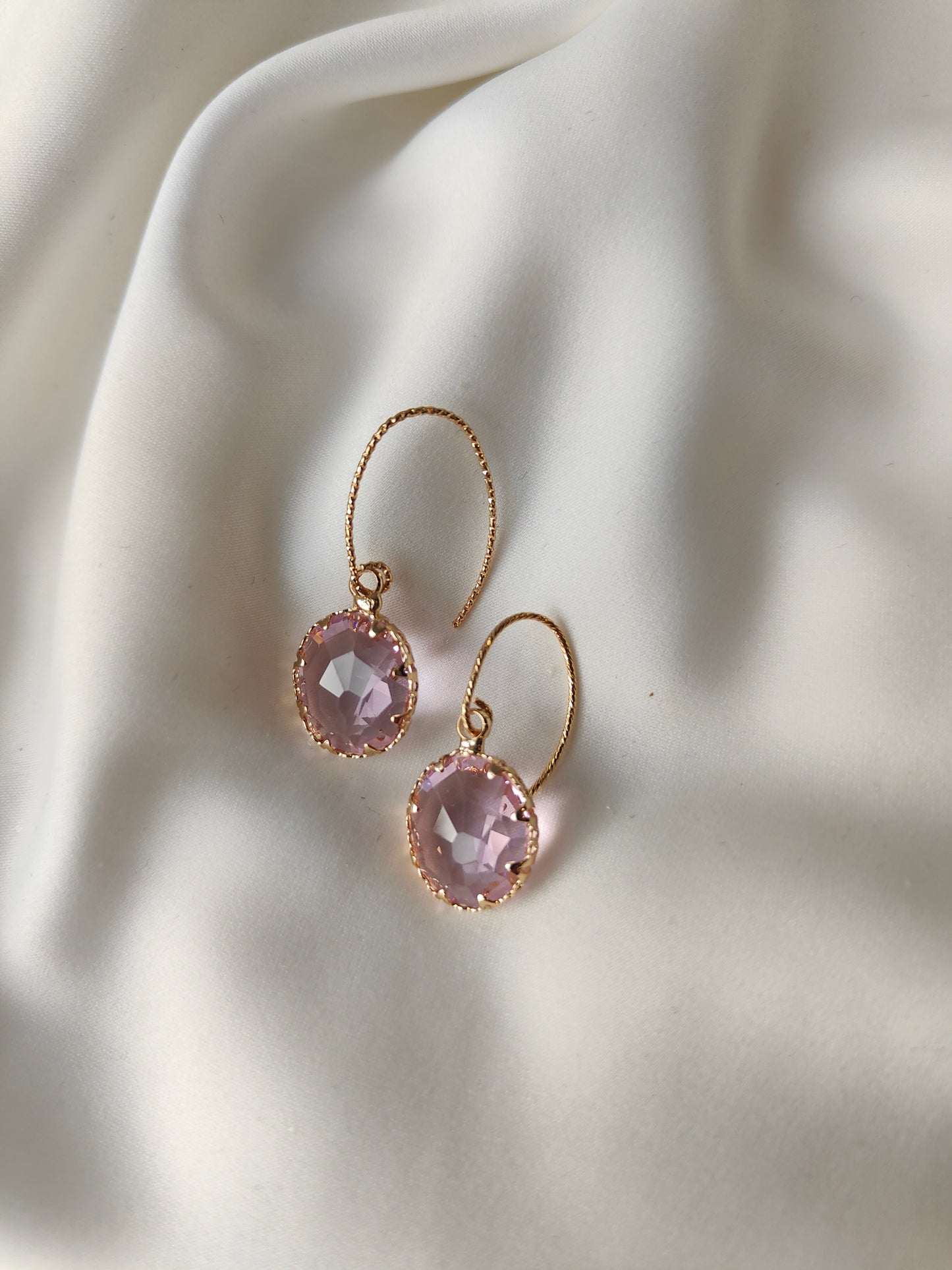 Layla - Crystal Gem Drop Earrings - Pink