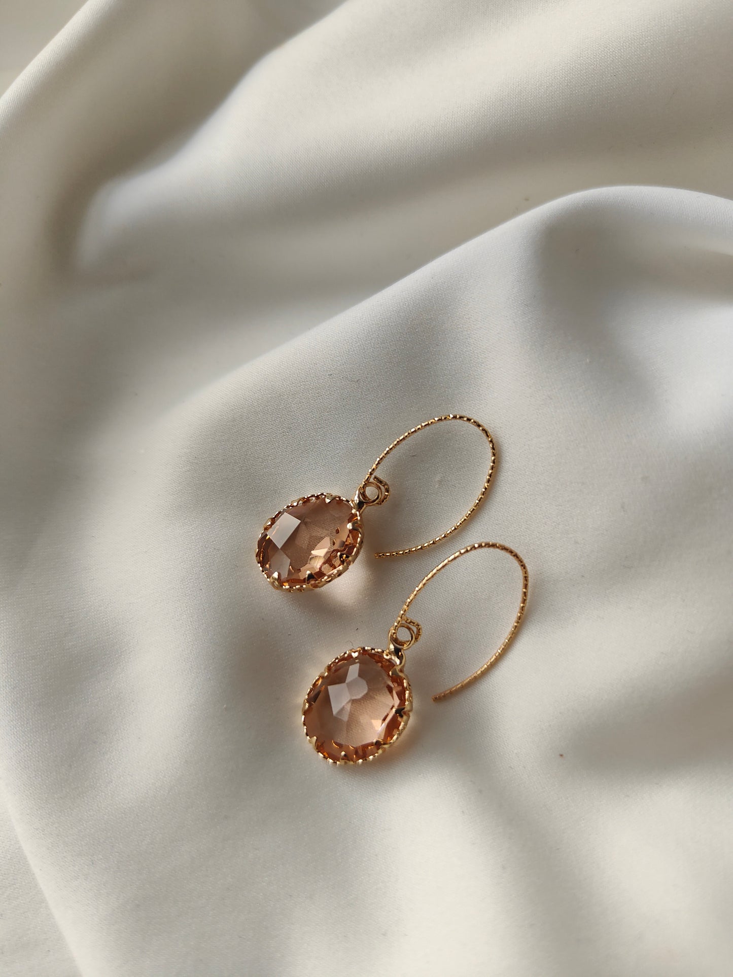 Layla - Crystal Gem Drop Earrings - Peach