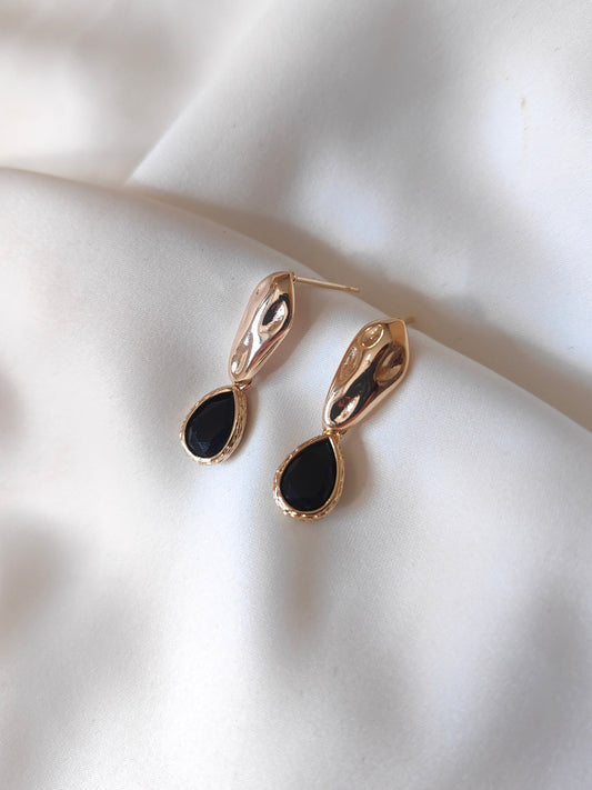 Kacey - Gold Gem Earrings - Black