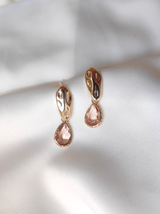 Kacey - Gold Gem Earrings - Soft Pink