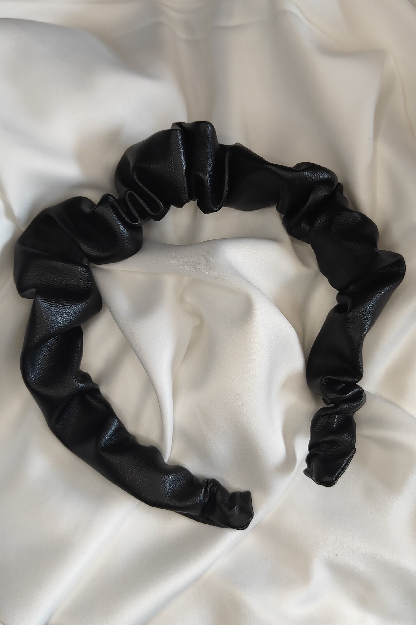 Petite Black Leather Ruffle Headband - - ☘ IRISH DESIGN