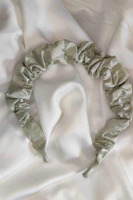 Petite Ruffle Headband  -  Green Breeze - Raw Silk
