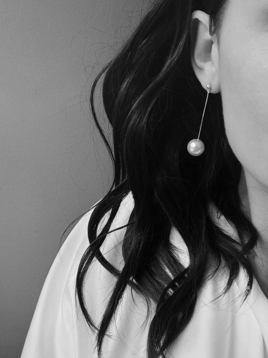 AUDREY - Silver Statement Pearl Earrings