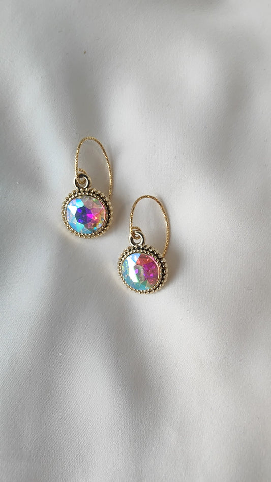 Bonnie - Crystal Gem Drop Earrings - Gold / Ice