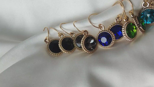 Bonnie - Crystal Gem Drop Earrings - Gold / Black
