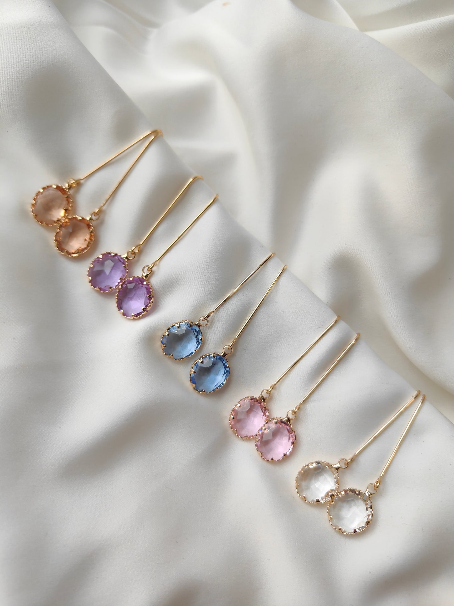 Cayla - Crystal Gem Drop Earrings - Pastel Pink