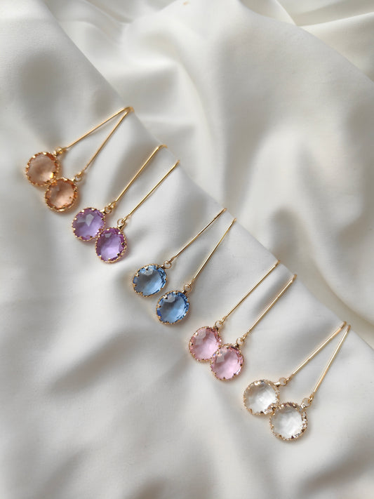Cayla - Crystal Gem Drop Earrings - Soft Blue