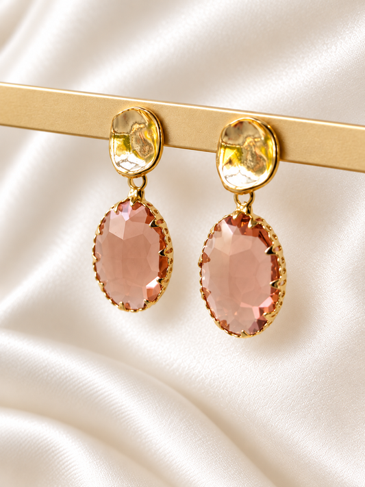 LUCY - Gold & crystal drop earring - Dusty Pink