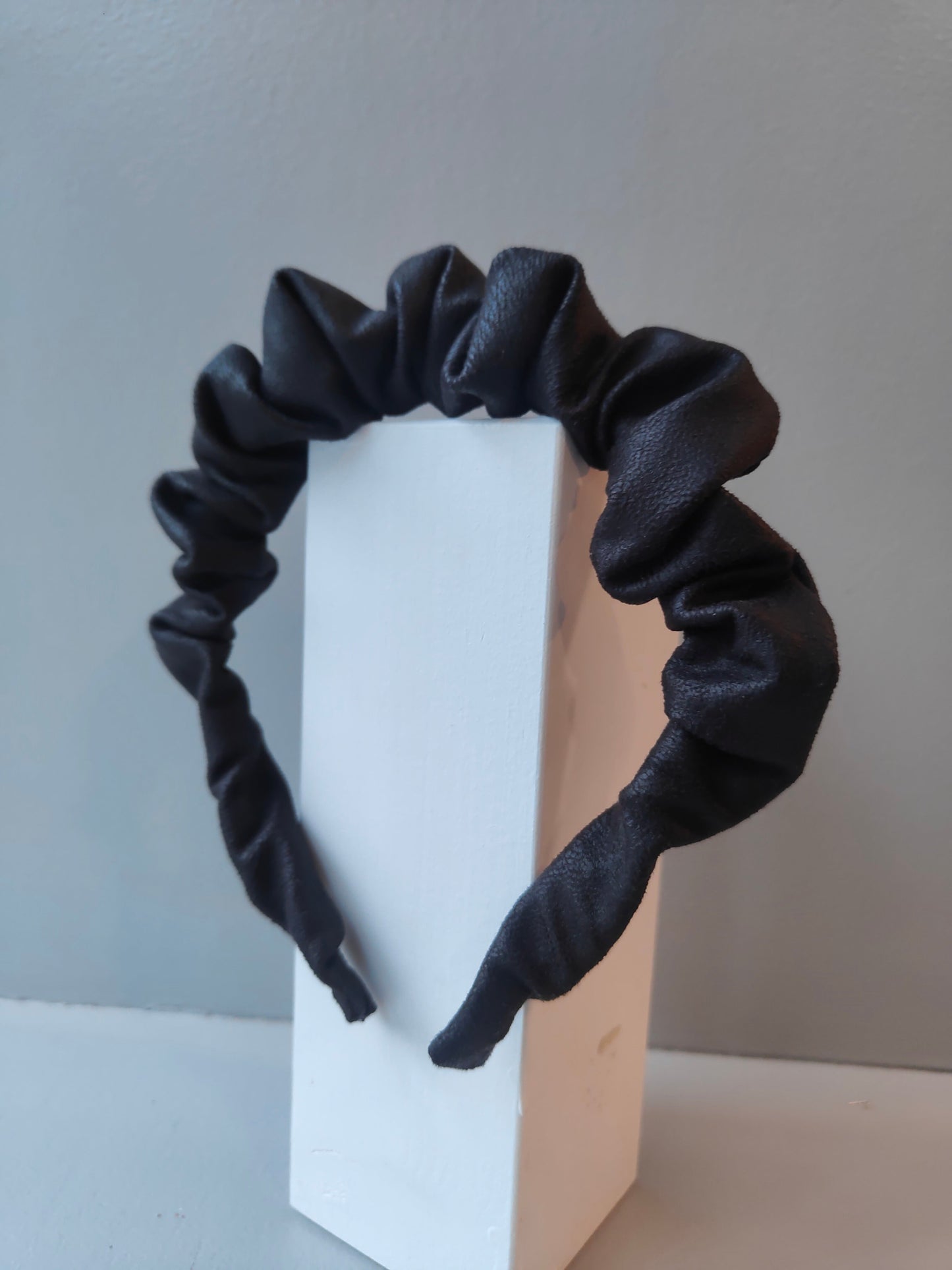 Petite Ruffle Headband - Black Faux Suede