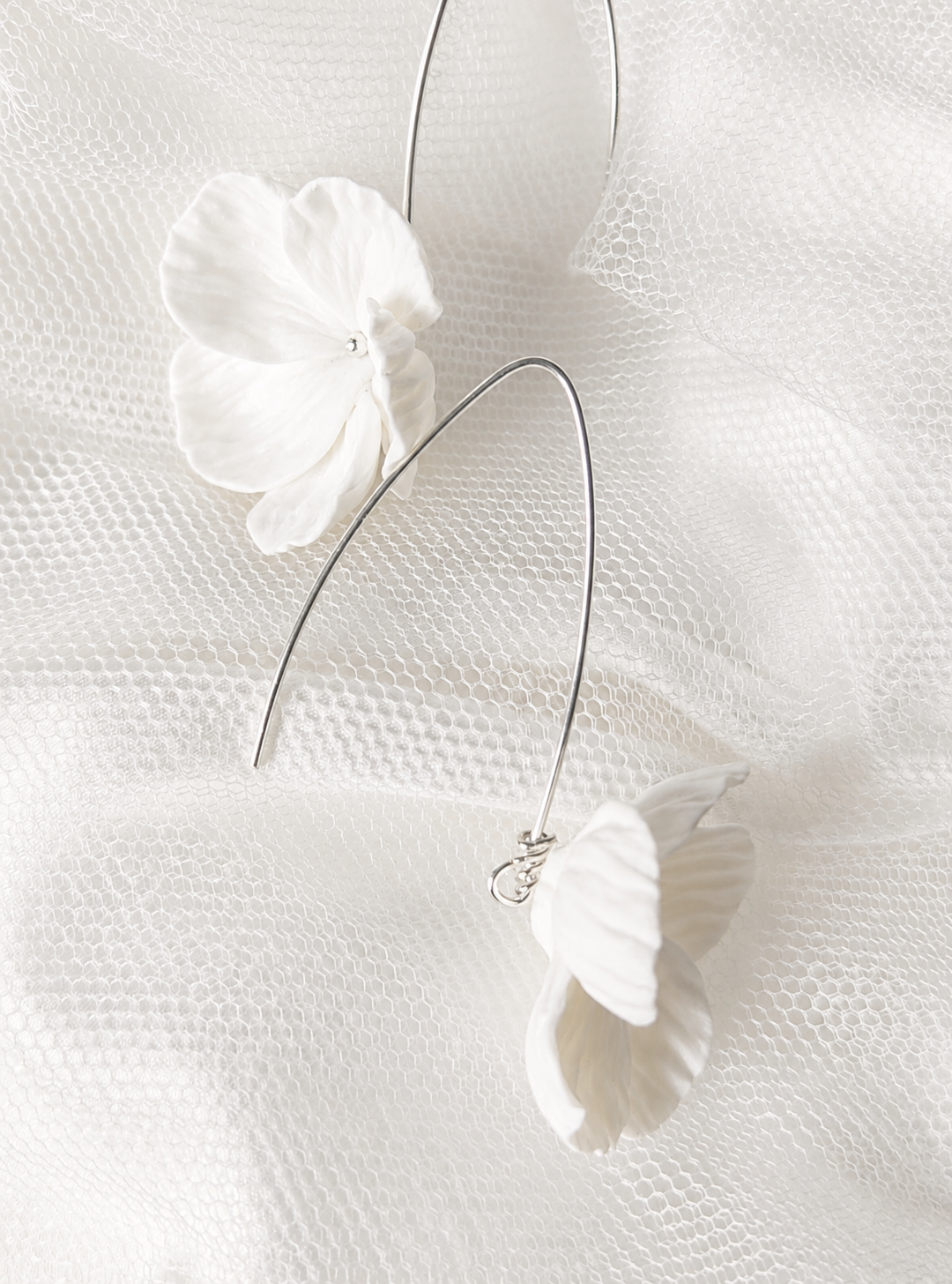 BLANCHE SILVER - Statement Floral Bridal Earrings