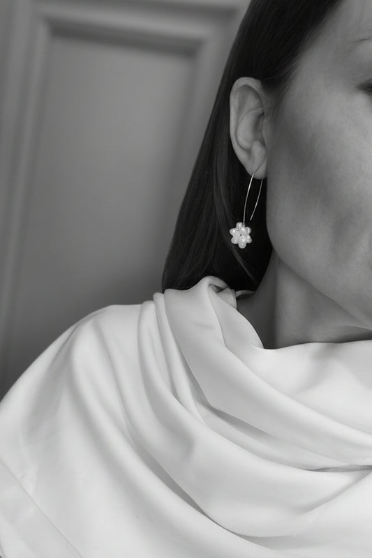 Paige - Petite Cluster Pearl Drop Bridal Earrings Silver