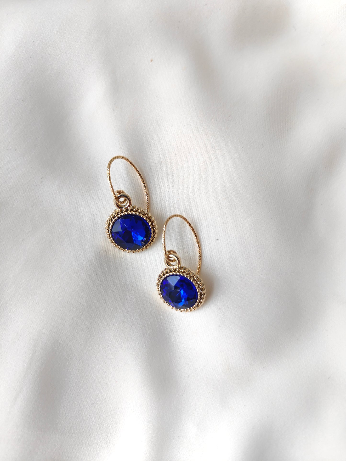 Bonnie - Crystal Gem Drop Earrings - Gold / Royal Blue