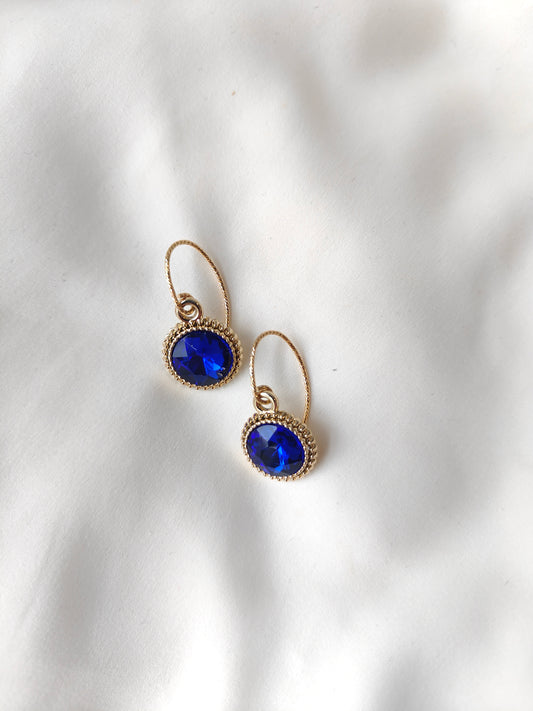 Bonnie - Crystal Gem Drop Earrings - Gold / Royal Blue