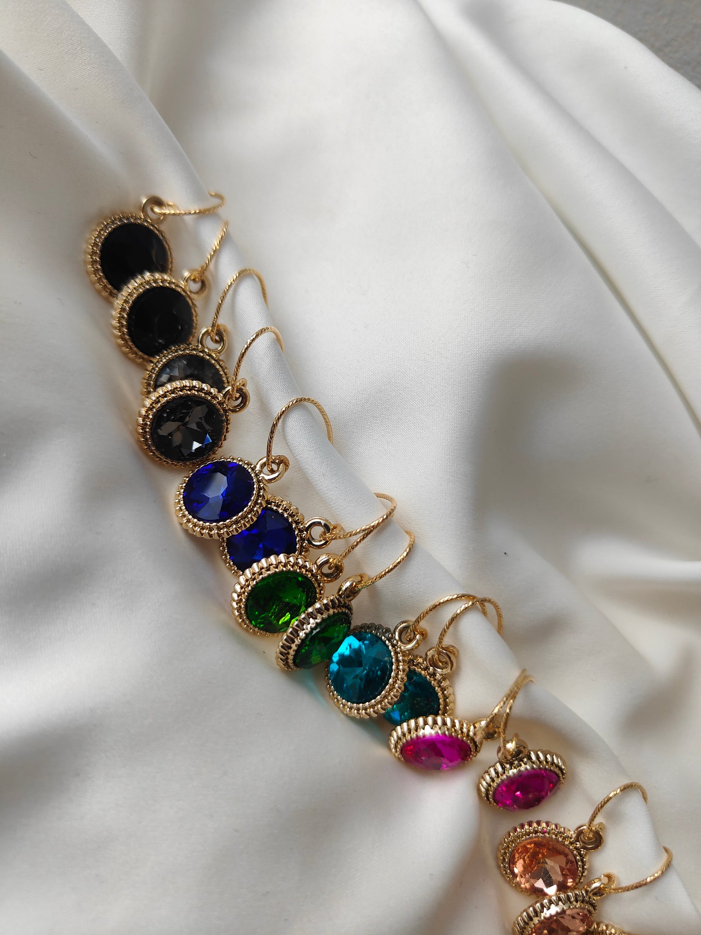 Bonnie - Crystal Gem Drop Earrings - Gold / Peach