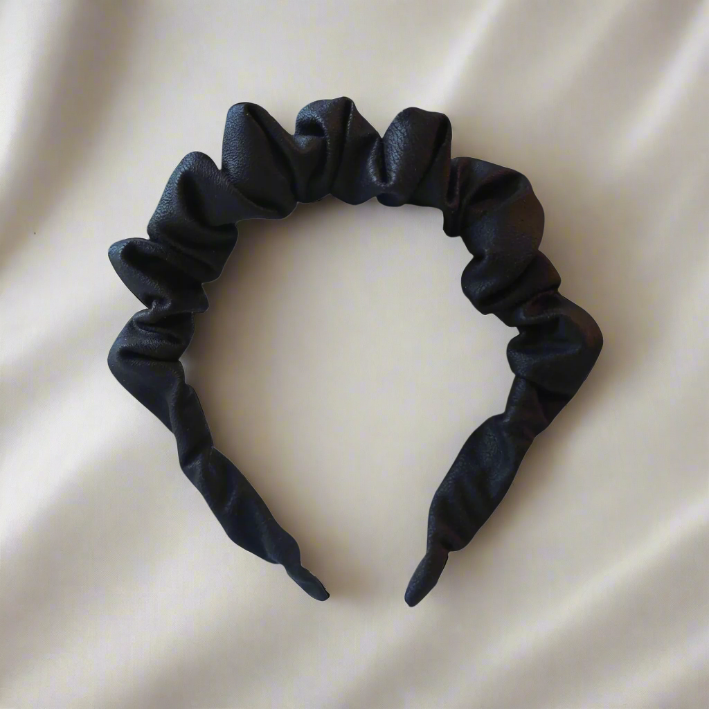 Petite Ruffle Headband - Black Faux Suede