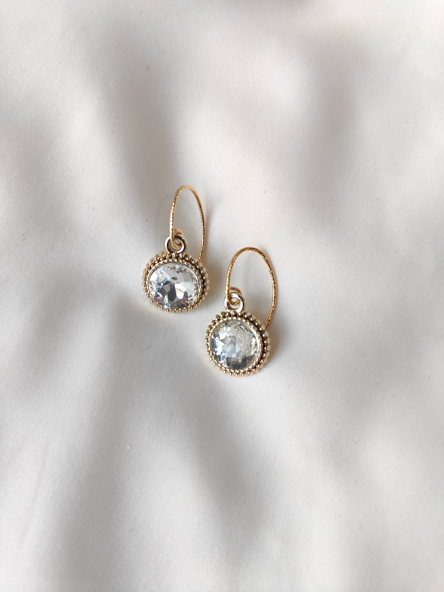 Bonnie - Crystal Gem Drop Earrings - Gold / Clear