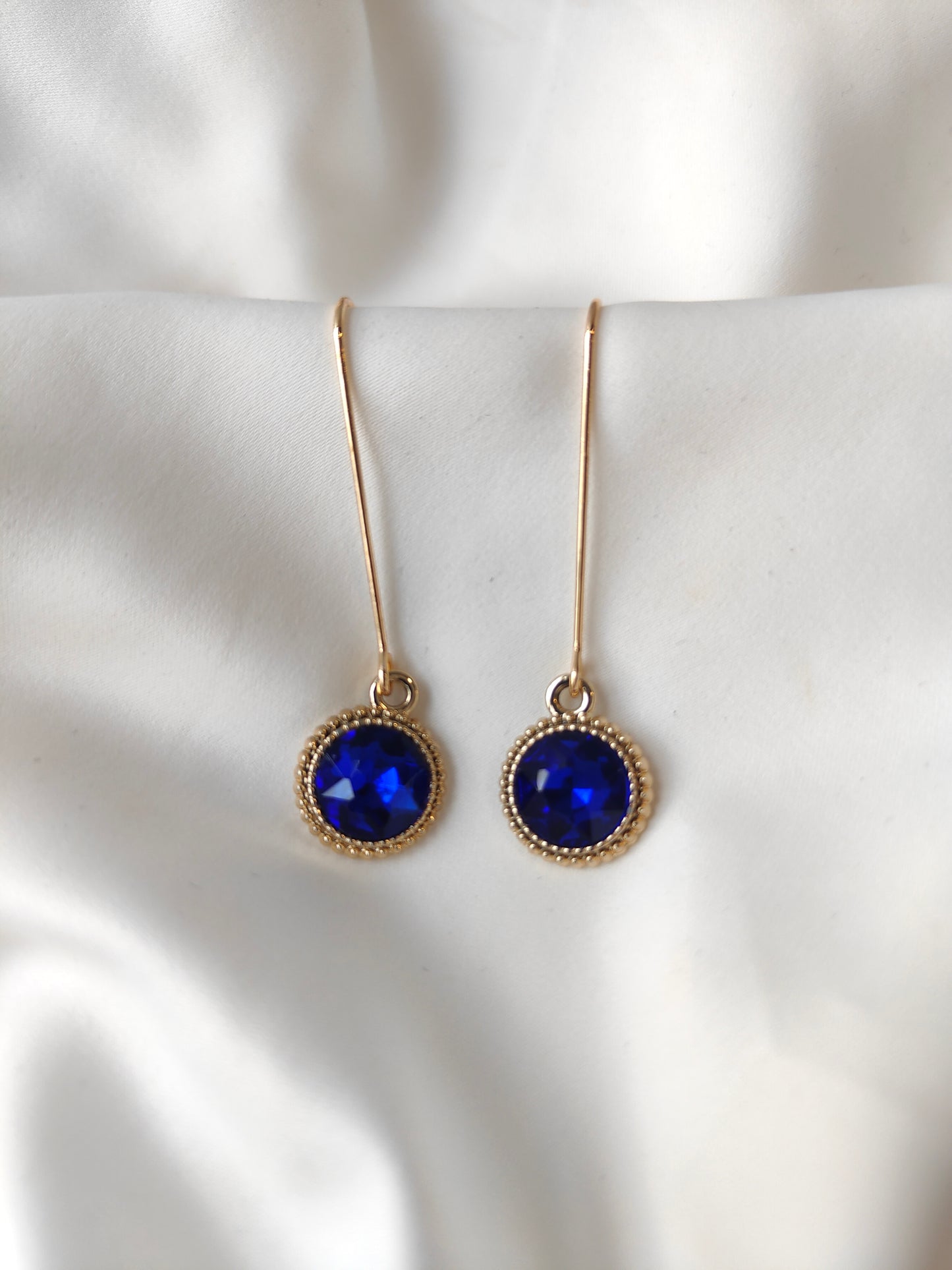 Connie - Crystal Gem Drop Earrings - Gold / Royal Blue