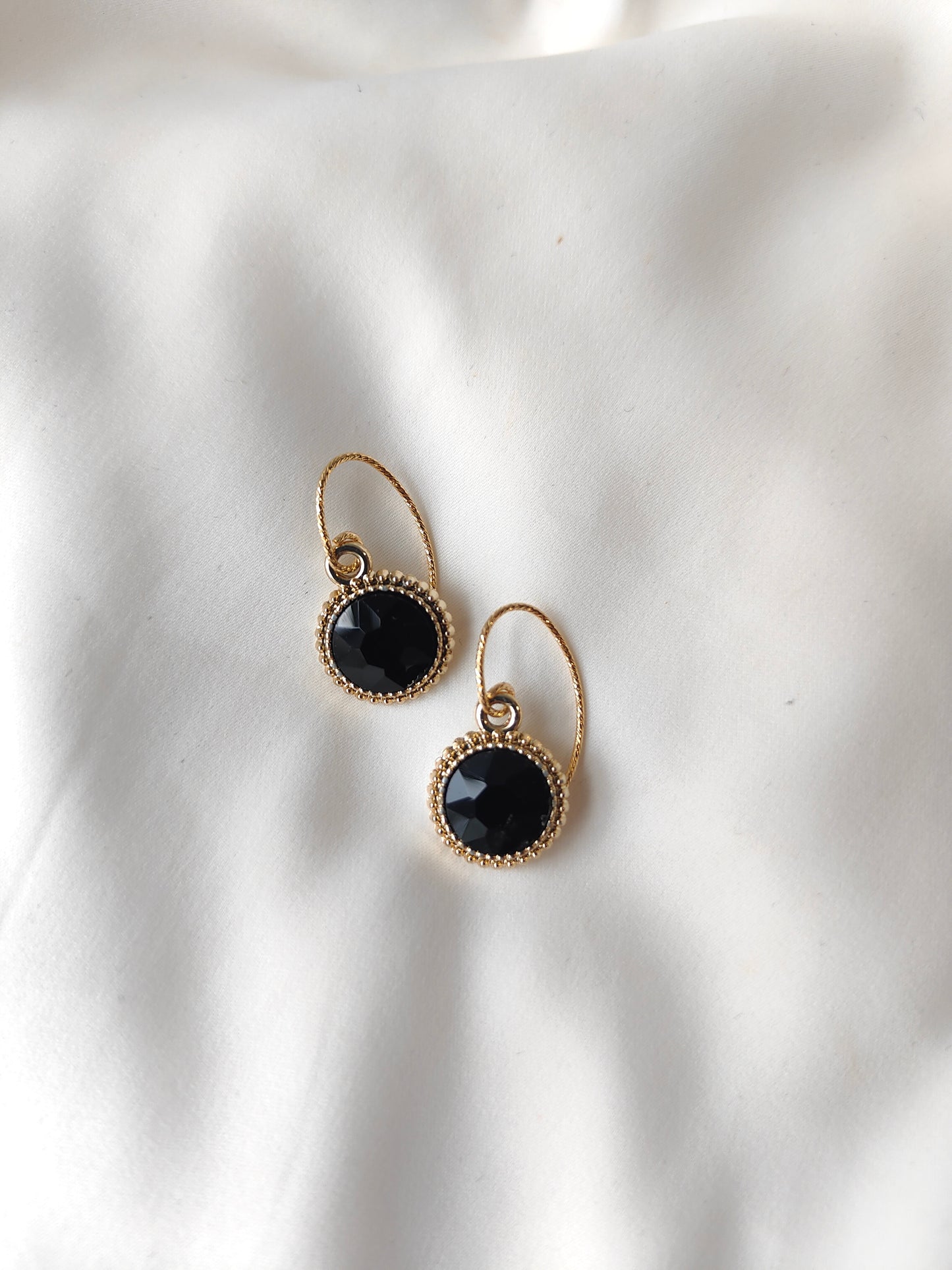 Bonnie - Crystal Gem Drop Earrings - Gold / Black