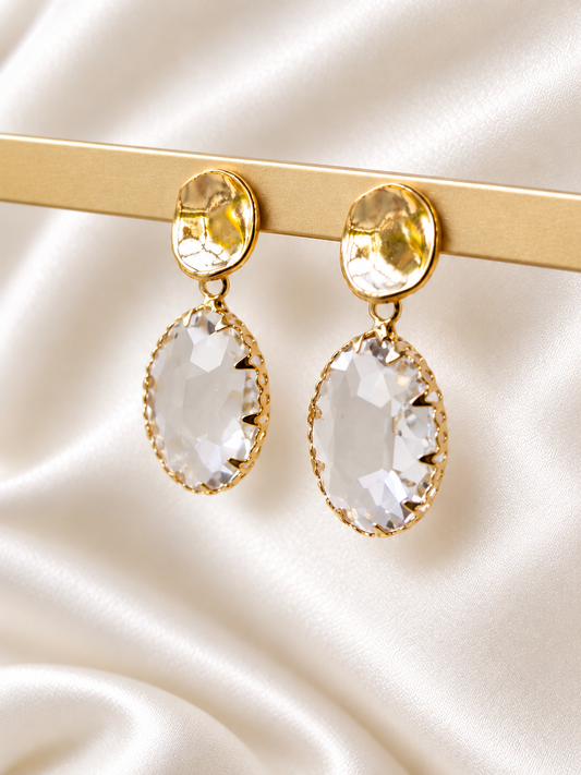 LUCY - Gold & crystal drop earring - Clear