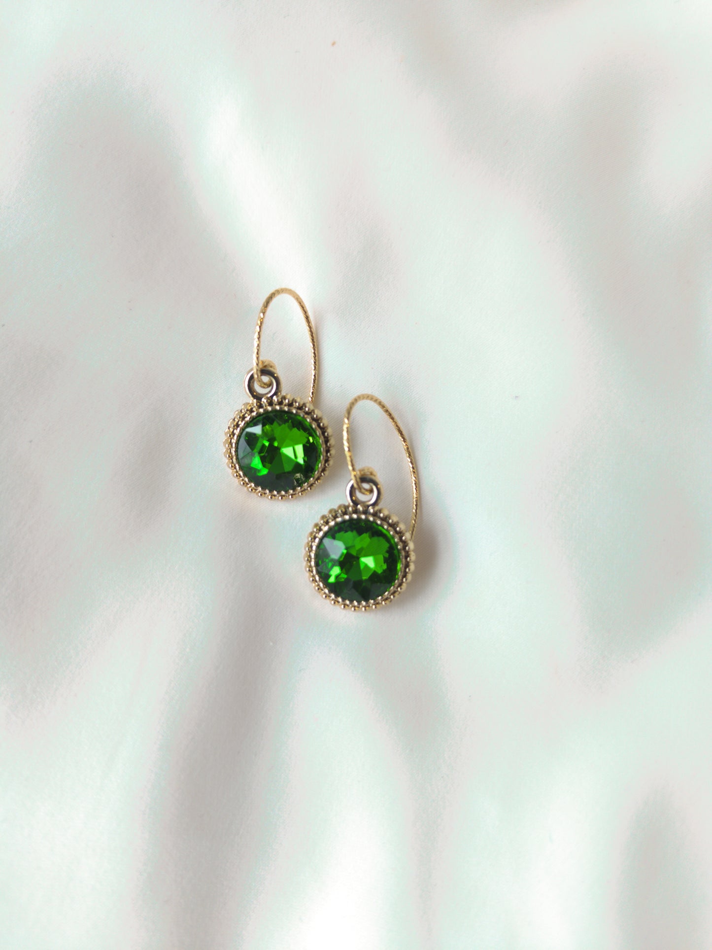 Bonnie - Crystal Gem Drop Earrings - Gold / Emerald Green