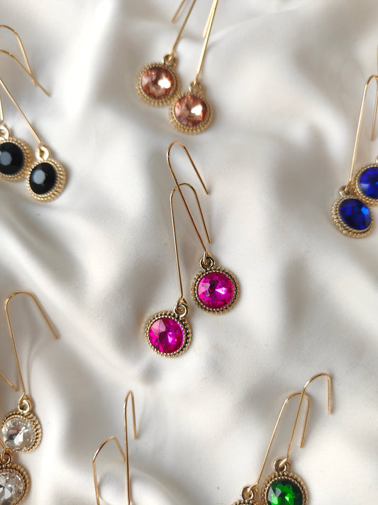Connie - Crystal Gem Drop Earrings - Gold / Hot Pink