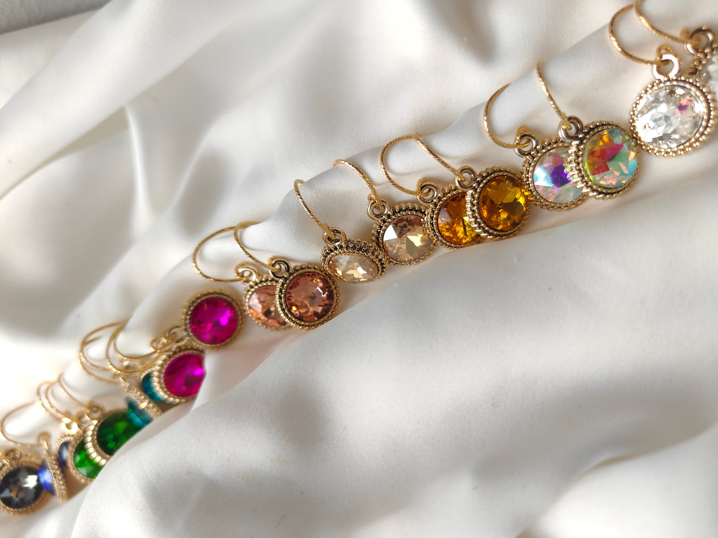 Bonnie - Crystal Gem Drop Earrings - Gold / Pretty Pink