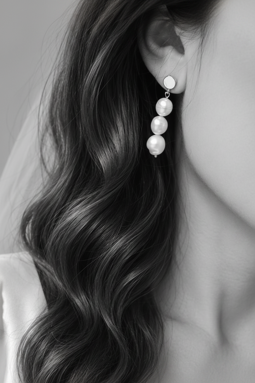 MARGO - Silver & Pearl Drop Bridal Earrings