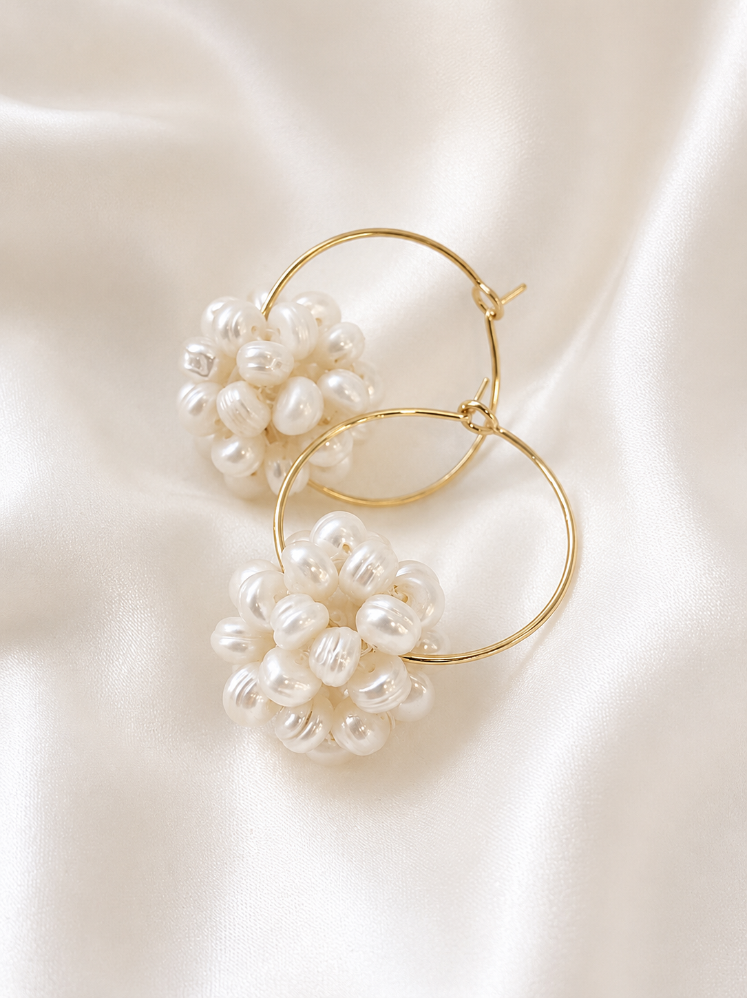 Millie - Cluster Pearl Hoop Bridal Earrings